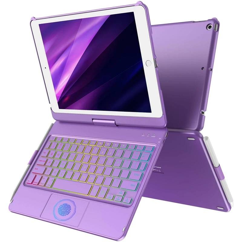 KARFUN Keyboard Case For iPad 9 Generation 10.2'' 2021,360 Degree Flip Slim Hard Case with Wireless Bluetooth Keyboard and Auto Sleep function with 7 backlight modes for iPad 9/8/7 Gen (Deep Purple)