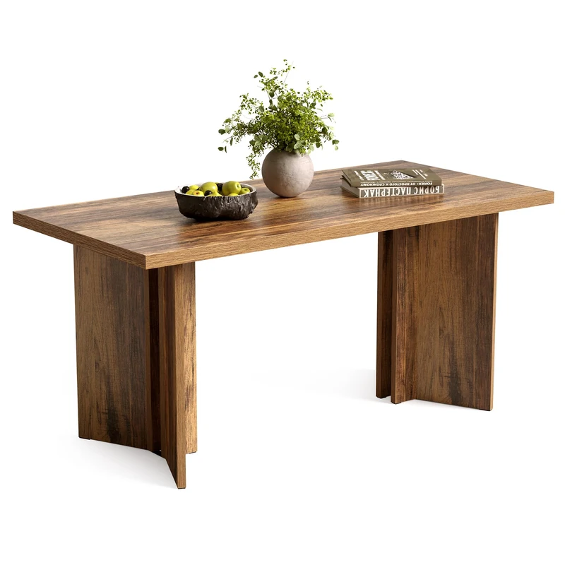 LITTLE TREE Rectangular Wooden Dining Table 6 Inch Modern Kitchen Table for Home Dining Room Kitchen Dark Brown