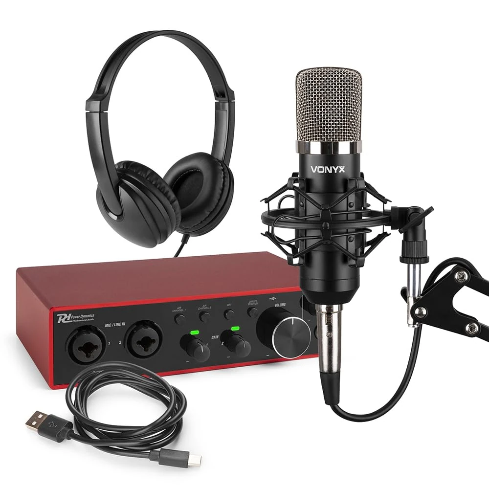 Vonyx CMS400 Home Recording Studio Kit - Complete Vocal & Instrument Recording Package with Condenser Microphone, Mic Stand, Pop Filter & Monitoring Headphones