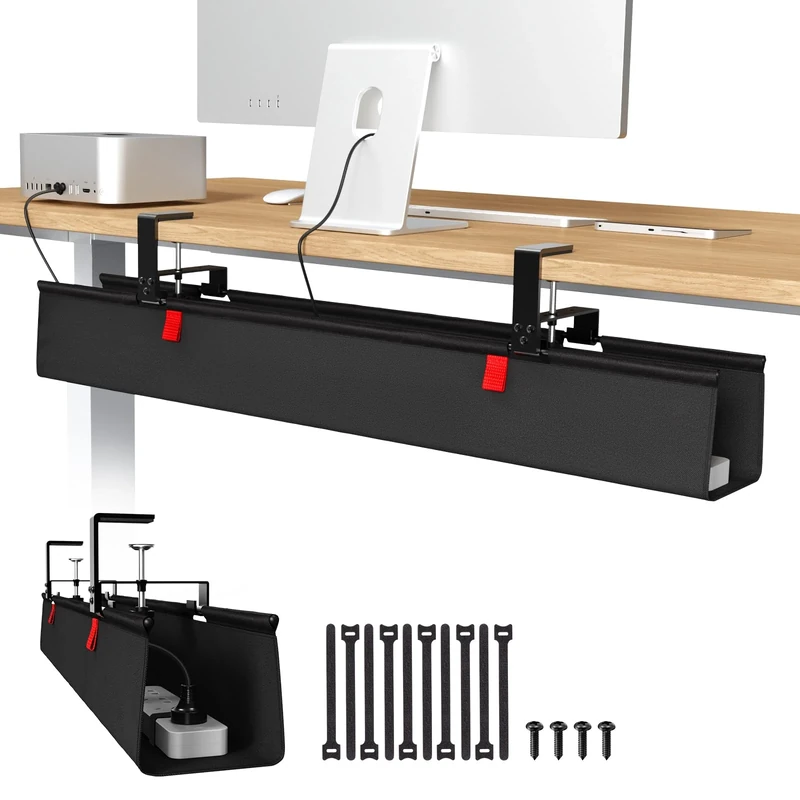 Univivi Under Desk Cable Management Tray, 36" No Drill Desk Cable Tidy Tray for Wire Management, Clamp/Screw Mount Cord Organiser Desk, Sturdy Waterproof Fabric Cable Basket for Office and Home
