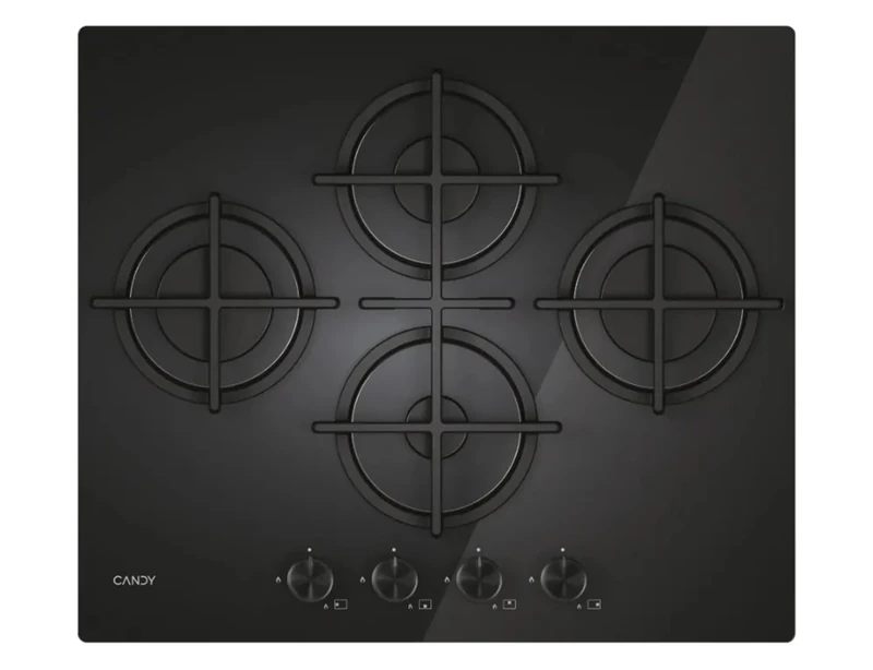 Candy CVG6DTB Modern Gas on Glass 4-Burner Hob, Tempered Glass, Dishwasher-Safe Grills, HxWxD 0.8 x 59.5 x 51 cm, Black