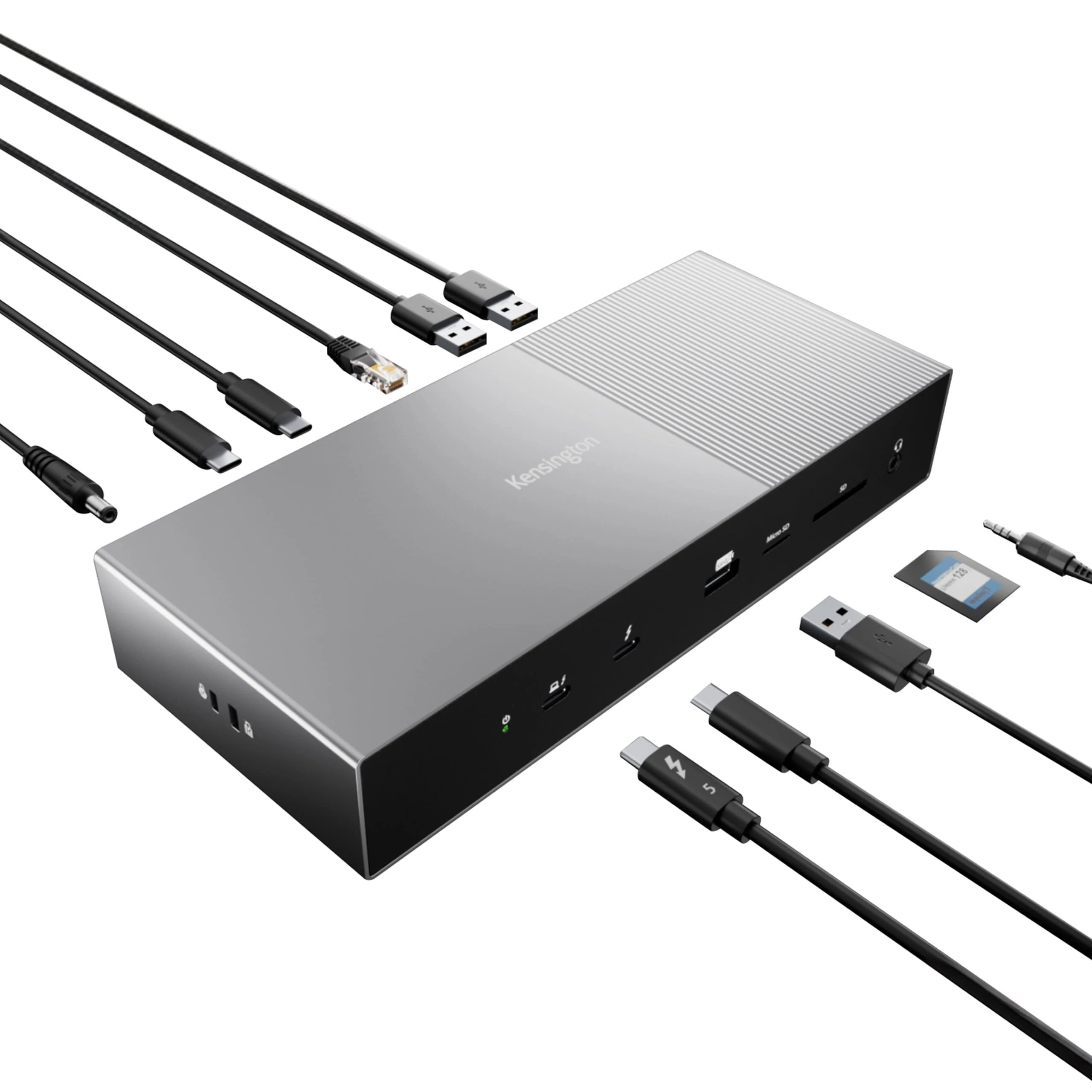 Kensington SD5000T5 EQ Thunderbolt 5 Docking Station, Triple Monitor 8K/4K, SD & Micro SD Card Readers, 140W Power Delivery, 3 x Thunderbolt 5 ports, Ethernet & USB-A 3.2 Gen2 - Space Grey (K35201EU)