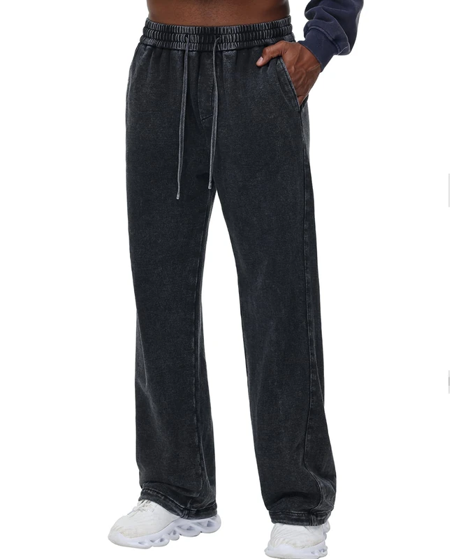 KEEPSHOWING Mens Sweatpants Athletic Acid Washed Cotton Elastic Waist Joggers Drawstring Jogger Pants Workout Long Pants, Wk350-black, Medium