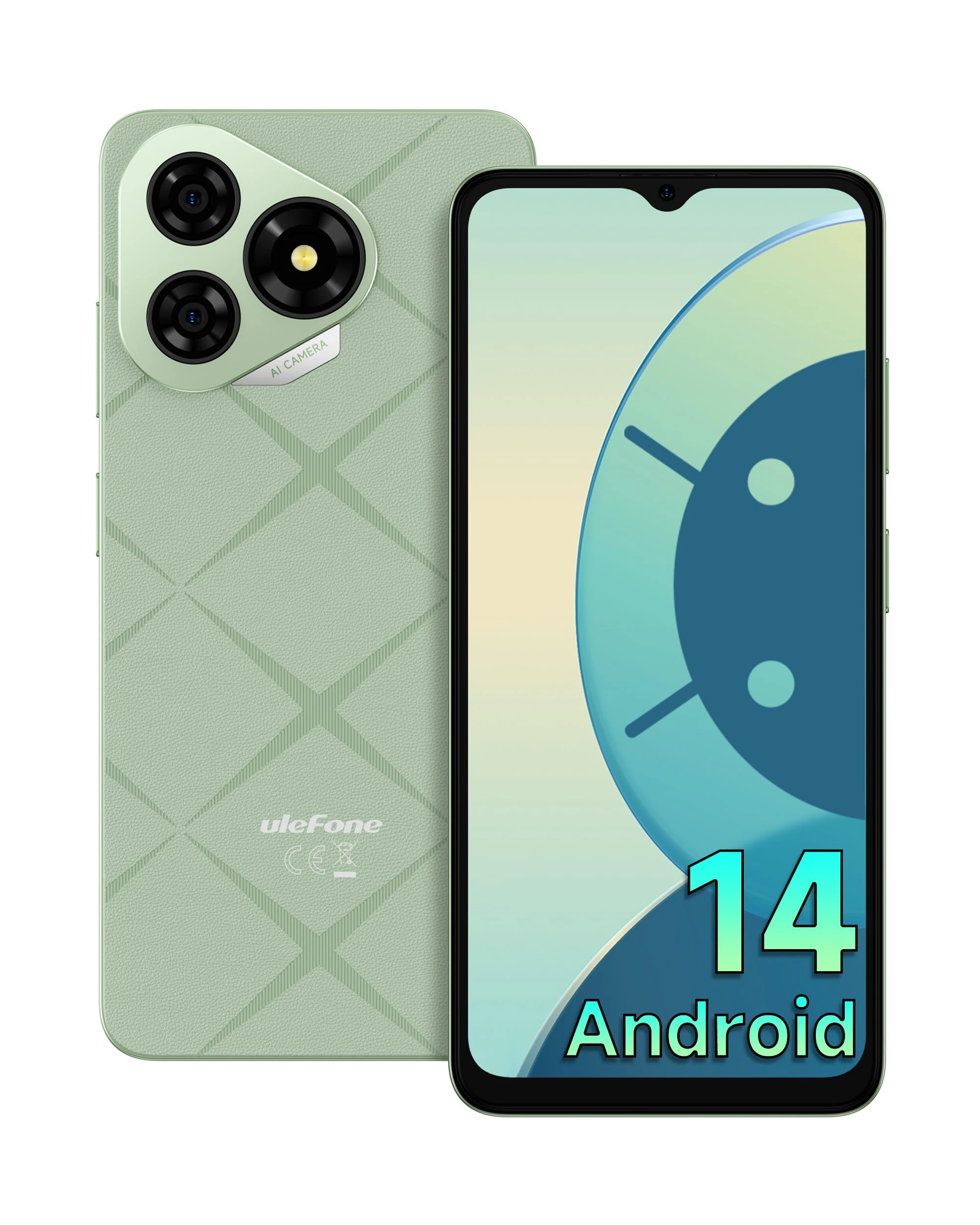 Ulefone Note 19 SIM-Free & Unlocked Mobile Phones, 6GB+32GB/512GB Extension Android 14 Smartphone, 4G Dual SIM, Three Card Slots, 5000mAh, 6.52" Display, UK Version Smart Phone, One Phone Case, Green