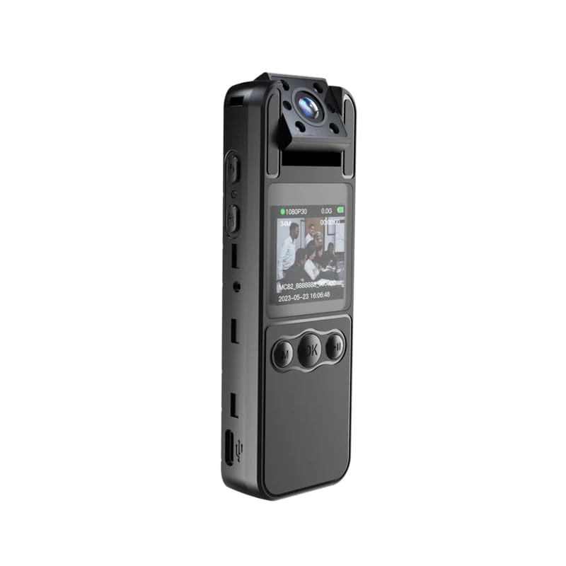 HopeGem Mini Body 4K Camera - Portable Bodycam With Audio And Video Recording - With Night Vision Motion Detection - P2P Hotspot WIFI 180° Rotate Police Cam - Come With Color Screen And Loudspeaker