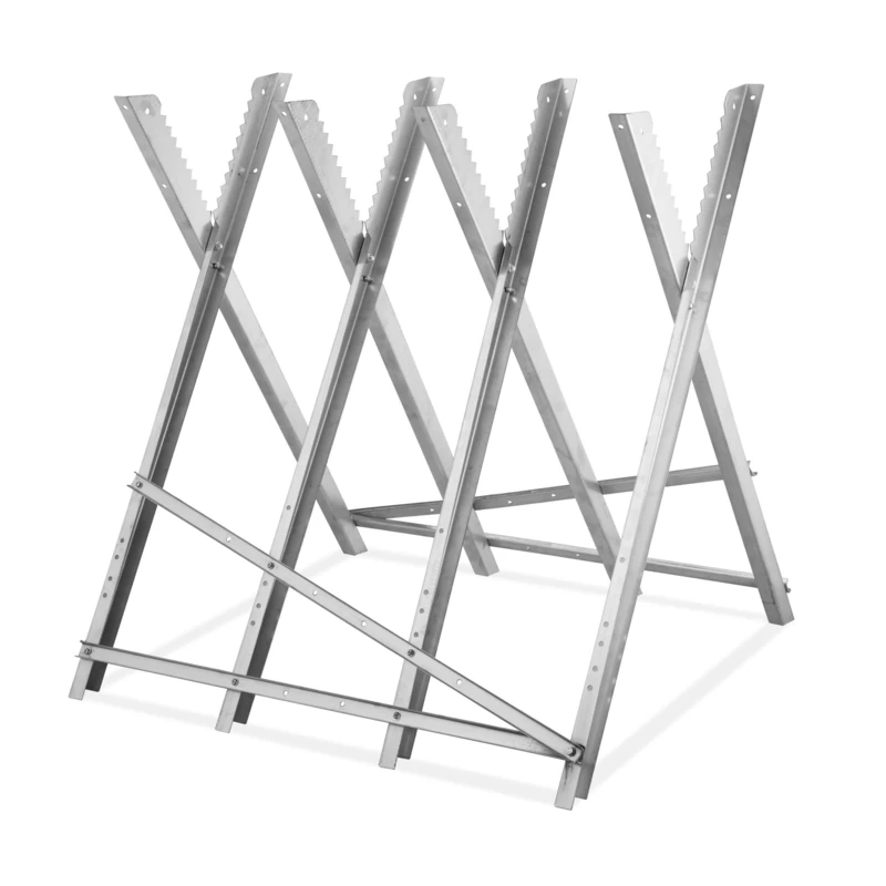 Relaxdays Sawhorse for Chainsaws, Folding, for up to 150 kg, Wood Cutting Stand, Trestle, 82x83x80 cm, Steel, Silver