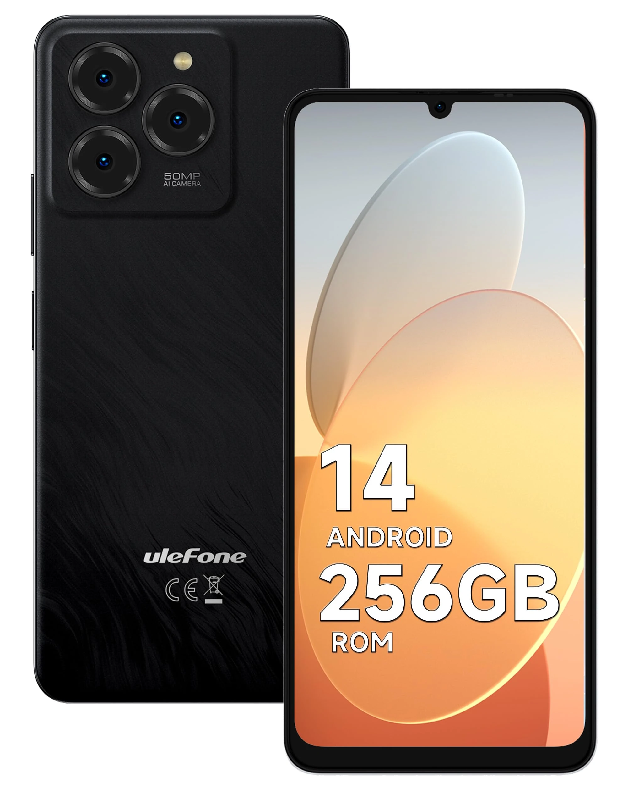 Ulefone Note 20 Pro Mobile Phones 256GB/1TB SD Extension Android 14, 6.75 inch 90Hz, 4G Dual SIM Smartphone 50MP Triple Camera 6000mAh Octa Core Fingerprint Face ID Phone Case UK Version Black