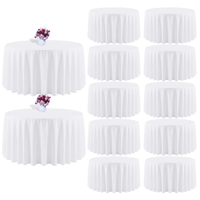 CKIKU 120 Inch White Round Tablecloth, 12 Pack