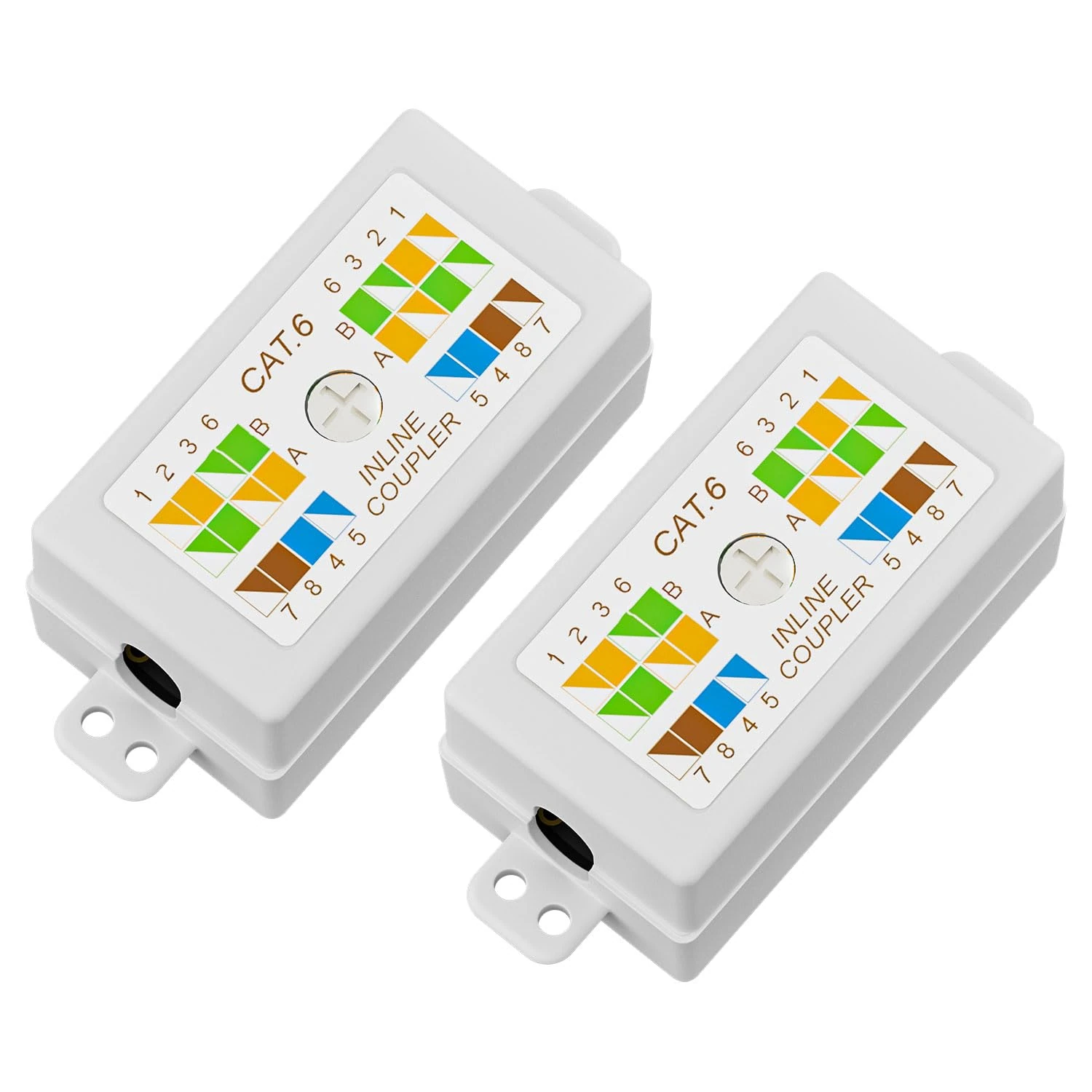 FGB RJ45 Cat6 Junction Box, Inline Punchdown Krone Coupler Joiner for Cat6/Cat5E/Cat5 Ethernet Network Cables, 2-Pack