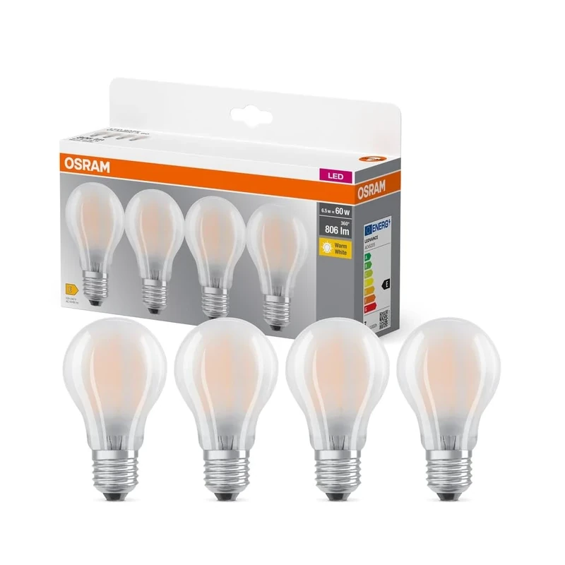 Osram LED Base A60, Value Pack of 40 Bulbs, Replaces Conventional 60 W Bulbs, 6.5 W, Warm White (2700 K), Matte Glass, Non-Dimmable, Bulb Shape, E27