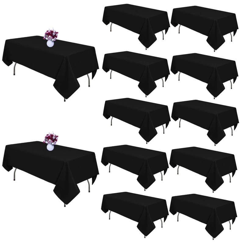 CKIKU Black Tablecloths Rectangle 60 x 102 Inch, 12 Packs