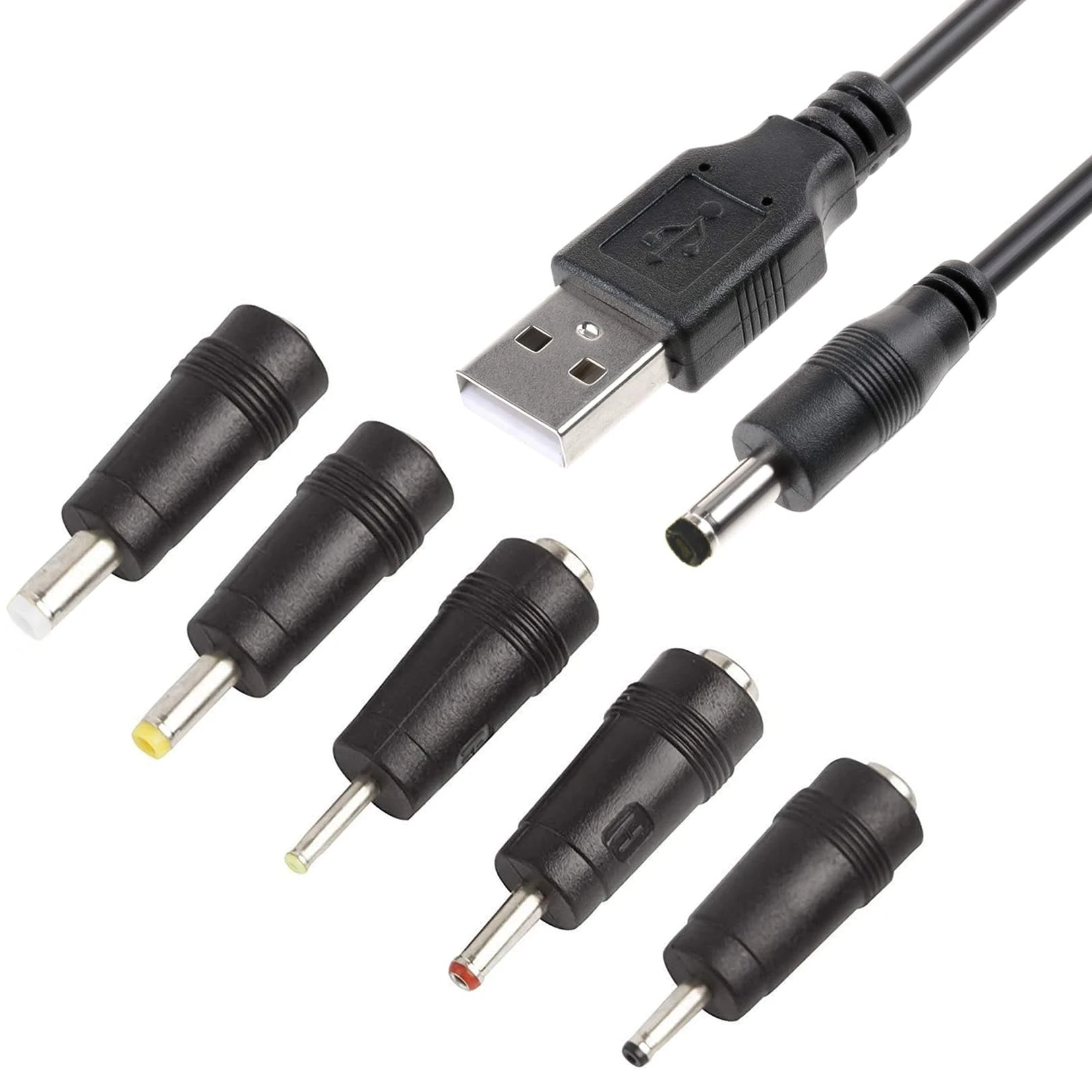 USB to DC Cable,1m Universal 5V USB Power Chager Cord DC 5.5 X 2.1mm Plug Adapter with 2.5x0.7mm, 3.5x1.35mm, 4.0x1.7mm, 5.5x2.5mm, 3.0x1.0mm Connectors Compatible for Laptops, Router, Keyboard