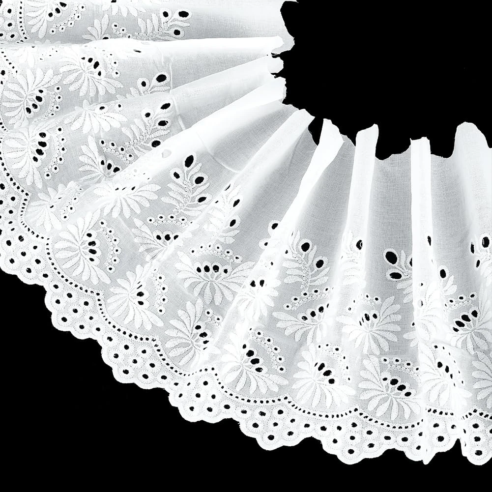 FINGERINSPIRE 3 Yards/2.7M White Cotton Eyelet Trim 23cm Wide Floral Embroidery Lace Trim for Sewing Dresses Clothes Bag Pets Clothes Decoration