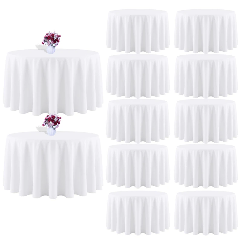 CKIKU 90 Inch White Round Tablecloth, 12 Pack