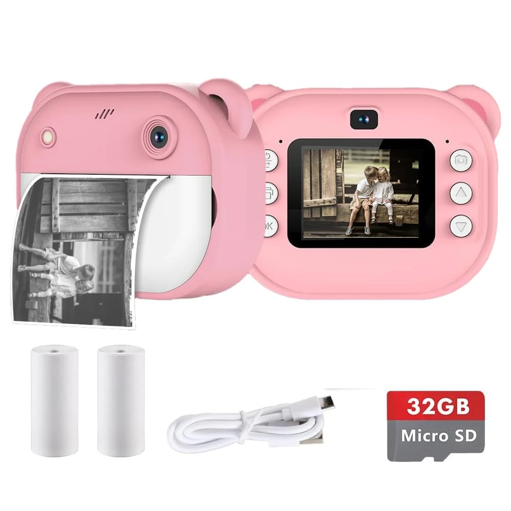 Kids Camera Instant Print - Childrens Photo Creator Instant Camera DIY Toy, 1080p HD Printing Digital Camera with 32GB Sd Card, Birthday Gift for 3 4 5 6 7 8 9 10+ Year Old Girl Boy