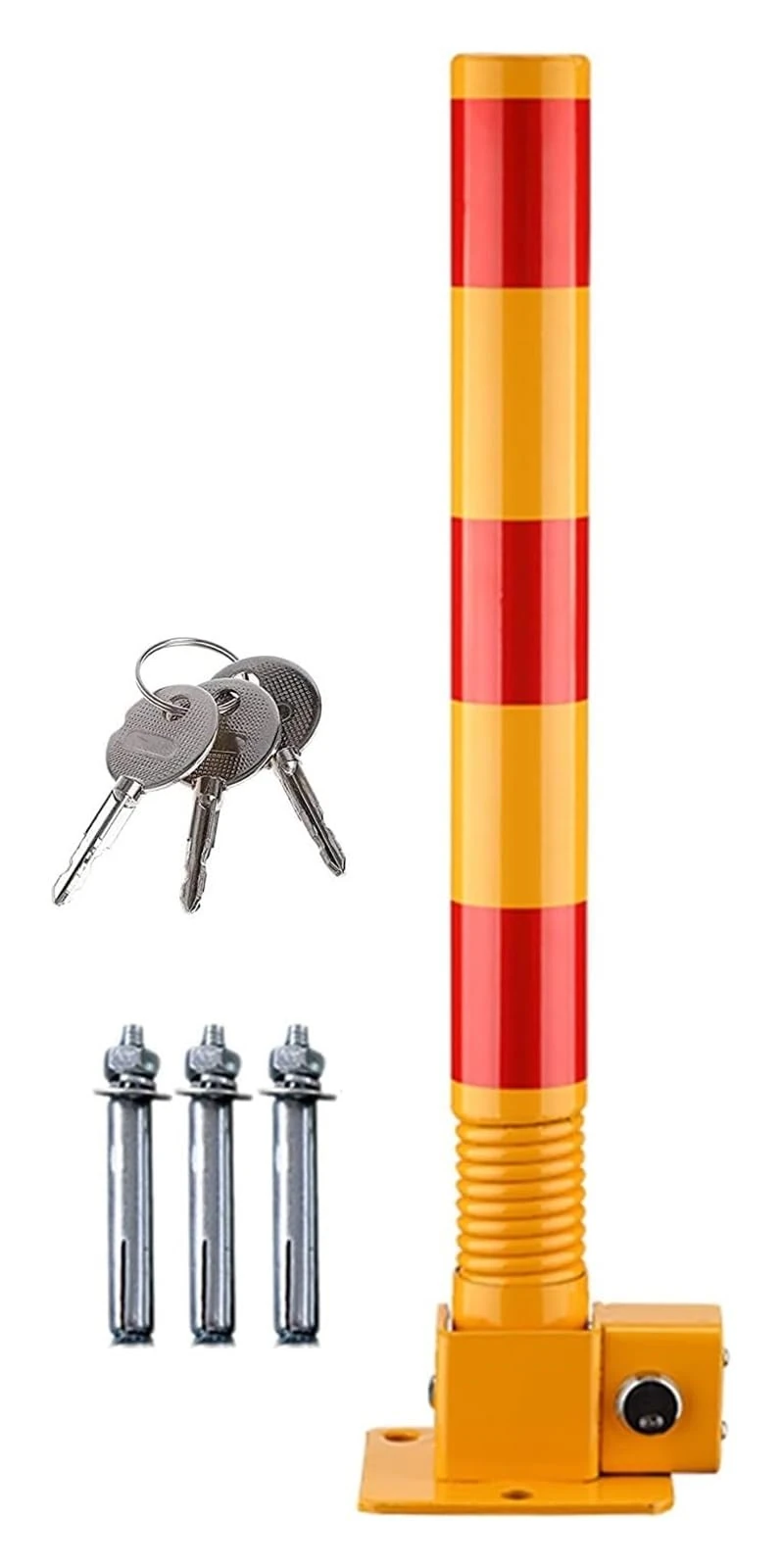 CUTPOIY Car Parking Space Lock Bollard Lockable Folding Security Post with Flexible Spring Collision Avoidance Bollard Parking Post with Keys (Yellow red)
