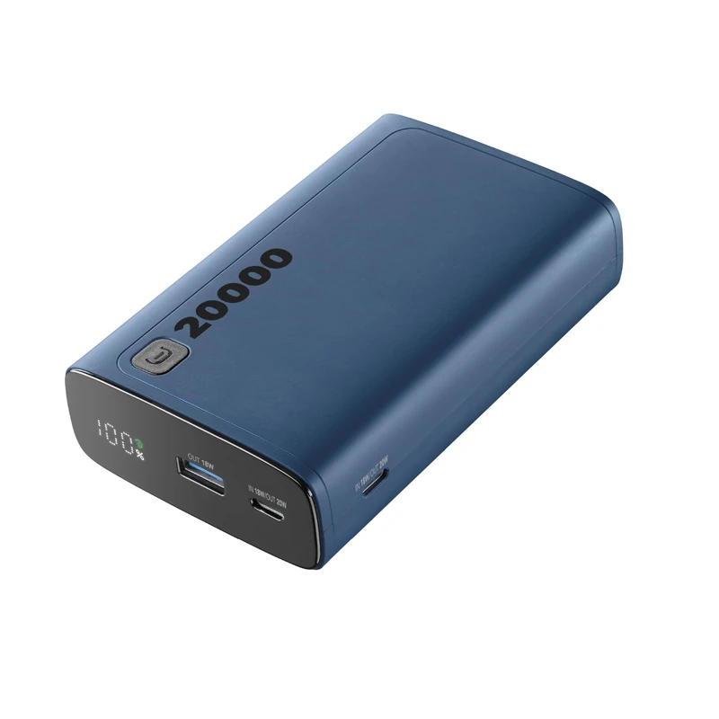 Cellularline - Elite 20000 - Portable Battery Charger - Capacity of 20000mAh - +144 hours extra charge - 1xUSB OUTPUT: 18W Adaptive Technology - 2xUSB-C INPUT: 18W / OUTPUT: 20W PD - Blue