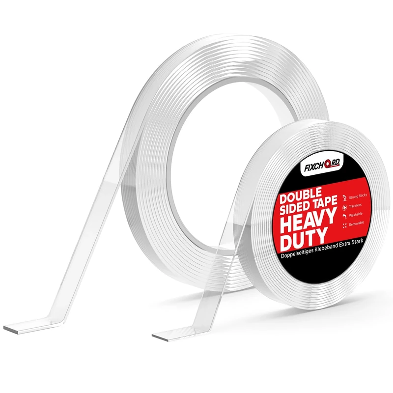 FIXCHORD Double Sided Tape Heavy Duty, Strong Nano Mounting Tape Extra Large, Multipurpose Clear Adhesive Tape, Reusable Transparent Nano Mounting Tape for Picture Hanging Walls Decor Carpet Tape