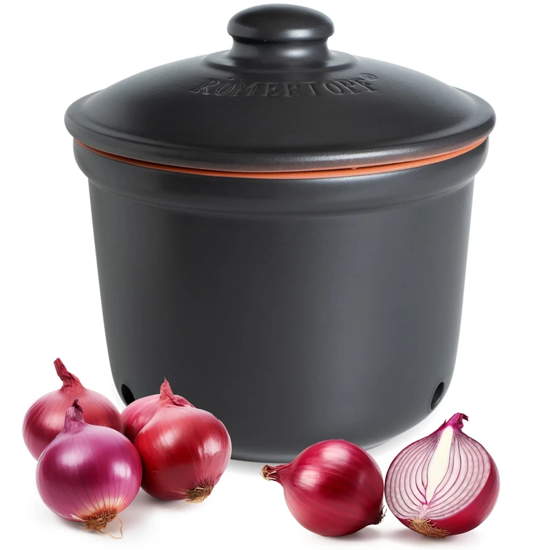 Römertopf Maxi Fresh Pot 2.8 Litres - Ceramic Onion Pot - Breathable Clay Keeps Vegetables Fresh Longer - Ideal Air Circulation - Black