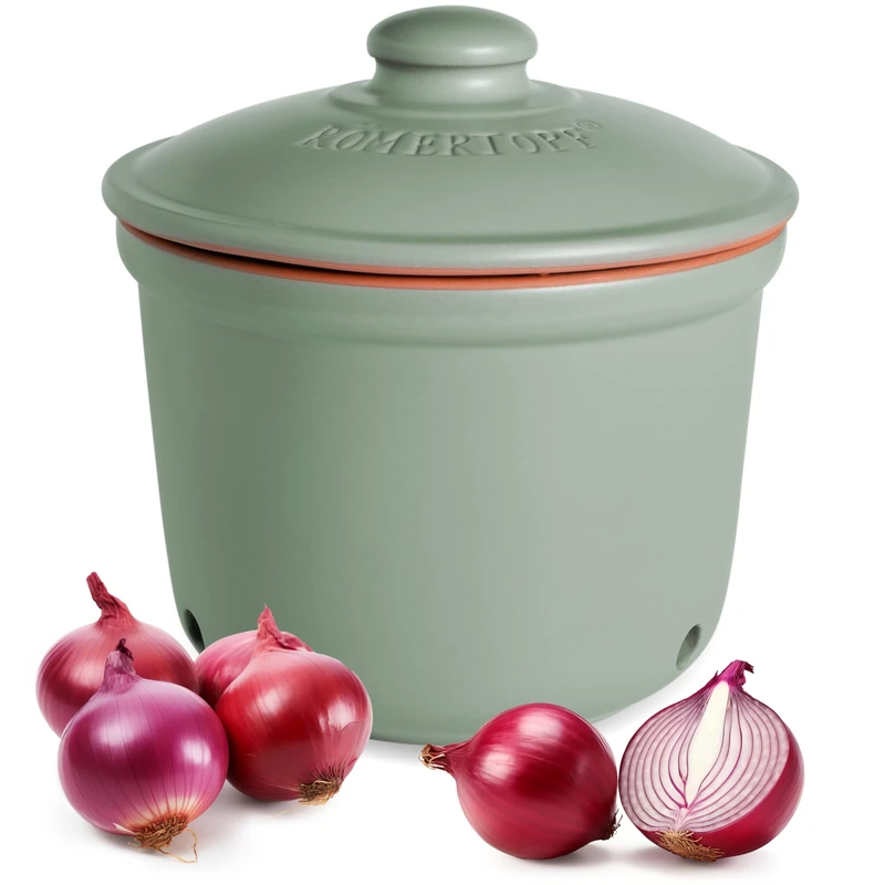 Römertopf Maxi Fresh Pot 2.8 Litres - Ceramic Onion Pot - Breathable Clay Keeps Vegetables Fresh Longer - Ideal Air Circulation - Green