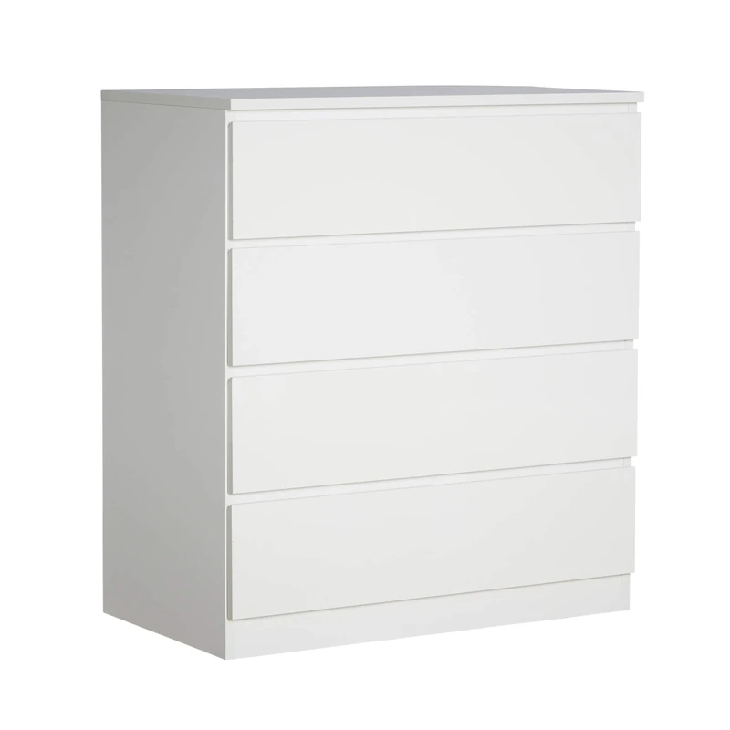 Home Source Chest of Drawers, High Gloss Finish Compact Bedroom Cabinet, Spacious Dresser Storage, 4 Drawer, White