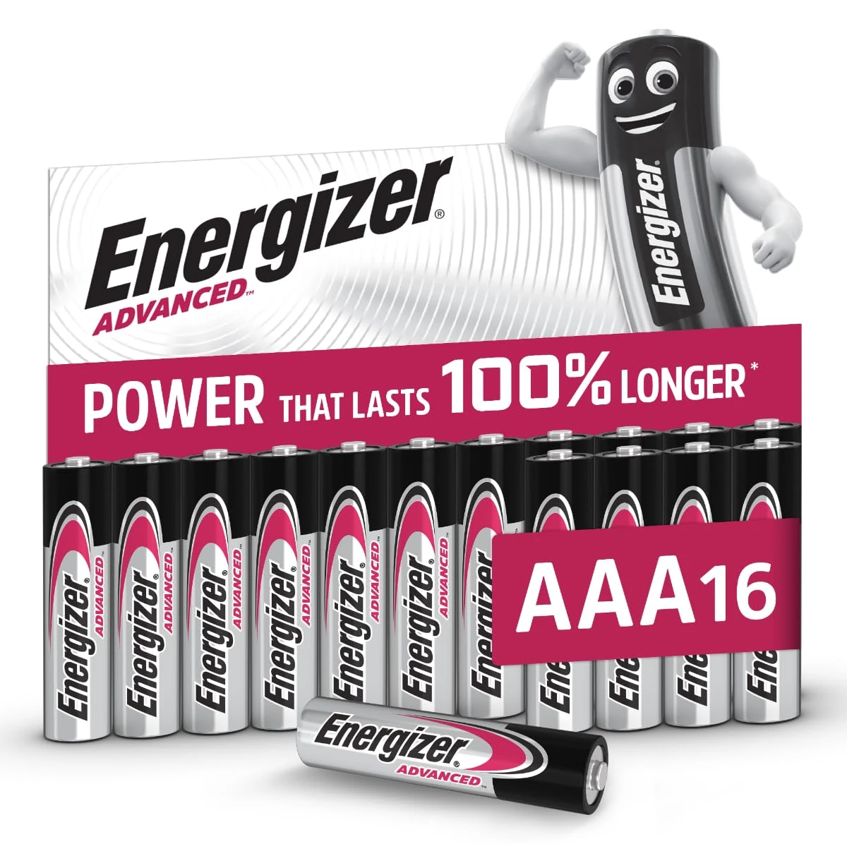 Energizer Advanced - AAA Batteries (16 Pack) - Triple A Battery 1.5V - Up To 100% Longer Lasting - Ideal for High-Drain Devices - 0% Plastic Packaging - 10 Year Shelf Life [Amazon Exclusive]