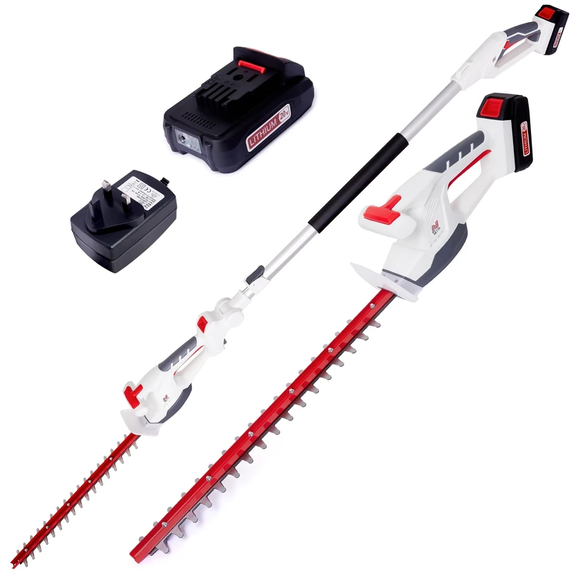 NETTA 2-in-1 Cordless Hedge Trimmer - 20V MAX Battery Powered Trimmer with 2.5m Telescopic Pole, Handheld & Long Reach Tree Trimmer - Battery & Charger Included - Electric Garden Cutter