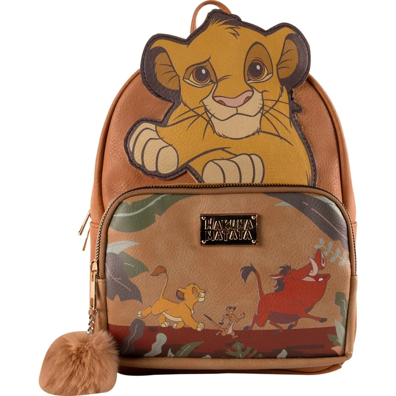 Cerdà Disney The Lion King Backpack - Faux Leather - Hakuna Matata Simba, Pumbaa and Timon - Brown, Multicolor, One Size, Casual, Multicolored, Taille unique, Casual