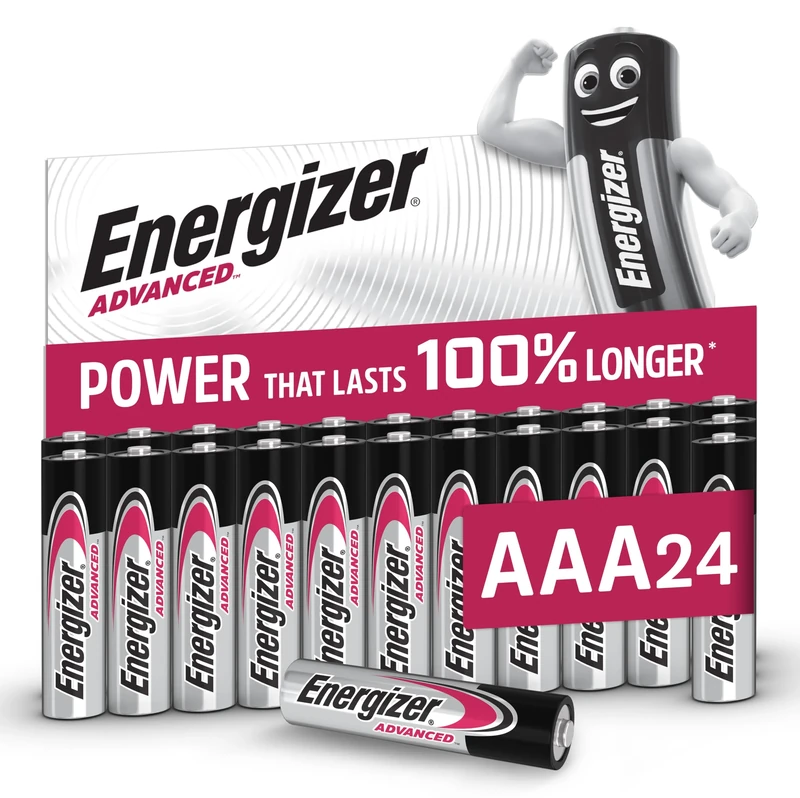 Energizer Advanced - AAA Batteries (24 Pack) - Triple A Battery 1.5V - Up To 100% Longer Lasting - Ideal for High-Drain Devices - 0% Plastic Packaging - 10 Year Shelf Life [Amazon Exclusive]