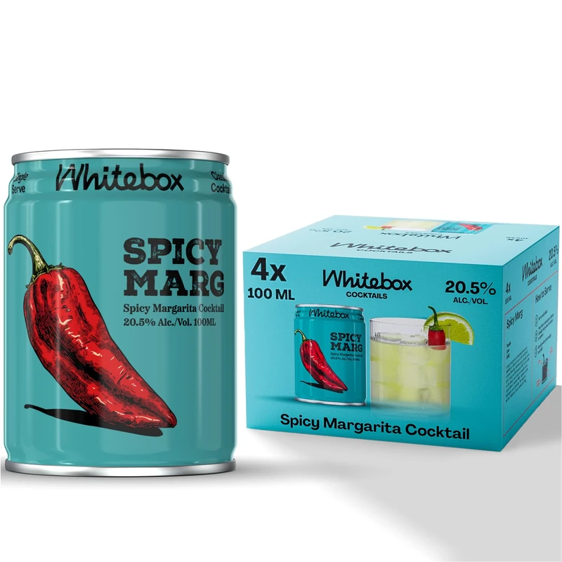 WHITEBOX COCKTAILS Single Serve Classic Spicy Margarita — Case Of 4 Cocktail Can | Classic Full Strength Margarita | Pre-mixed Cocktails Ready To Drink 4x100ml