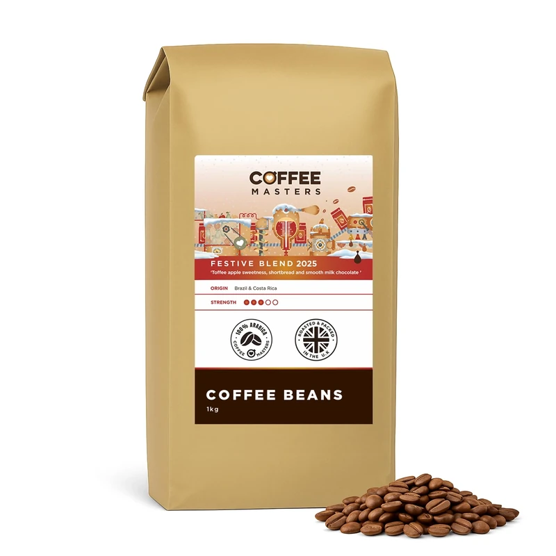 Coffee Masters Coffee Beans 1kg Limited Edition Festive Blend – Toffee Apple, Shortbread and Milk Chocolate Tasting Notes - 100% Arabica – Medium Roasted