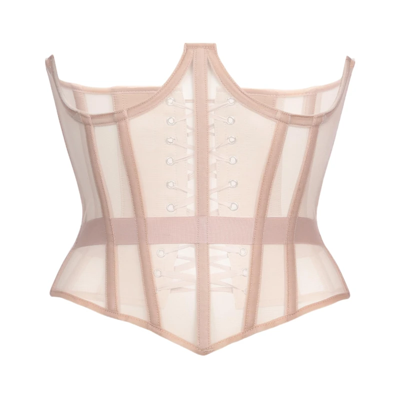 Mesh Corset Waist Trainer for Women - Underbust Corset Lace Up - Waist Cincher Shapewear - Body Shaper (Color Beige Unique, M) - Image 1