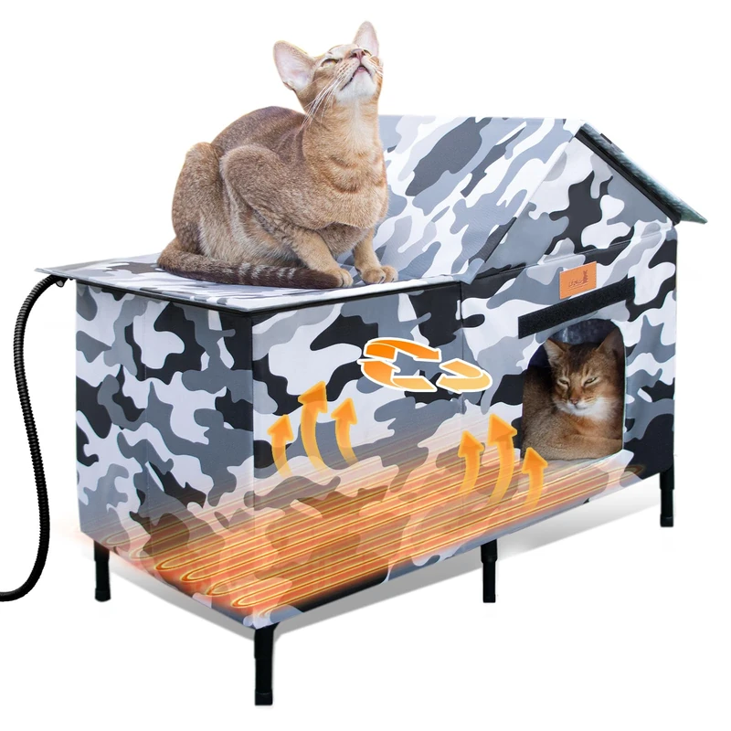 Lofkd Extra Large Heated Cat House for Outdoor Use Weatherproof, Sturdy，Insulated, Easy Setup