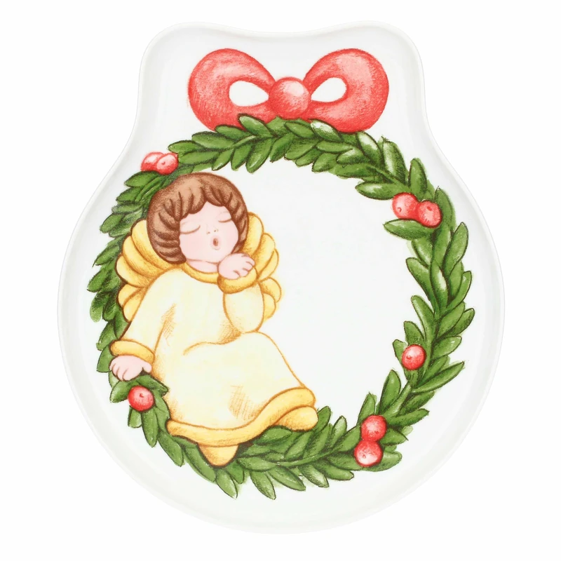 THUN - Porcelain Wreath Plate 32 x 28 cm, Height 2 cm, Christmas Surprises Collection