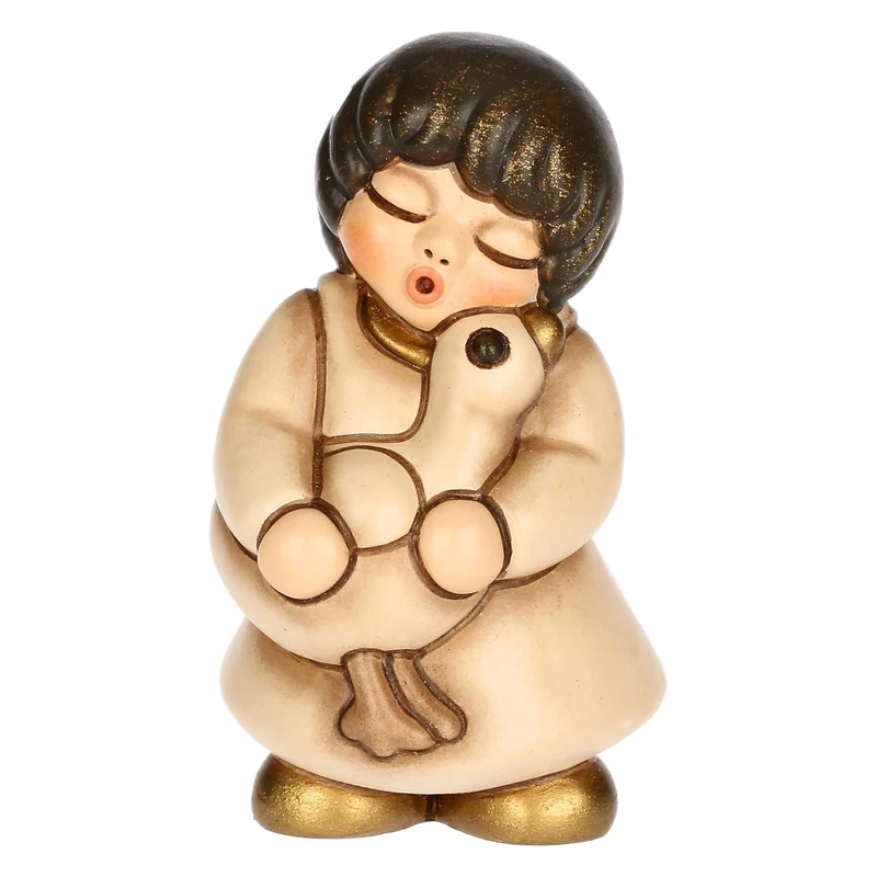 THUN - Girl with beige goose in ceramic, 3.5 x 3.5 cm, height 6 cm, classic crib collection
