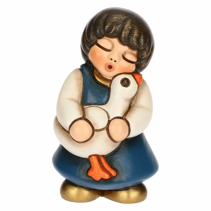 THUN - Girl with Blue Goose in Ceramic, 3.5 x 3.5 cm, Height 6 cm, Classic Nativity Scene Collection