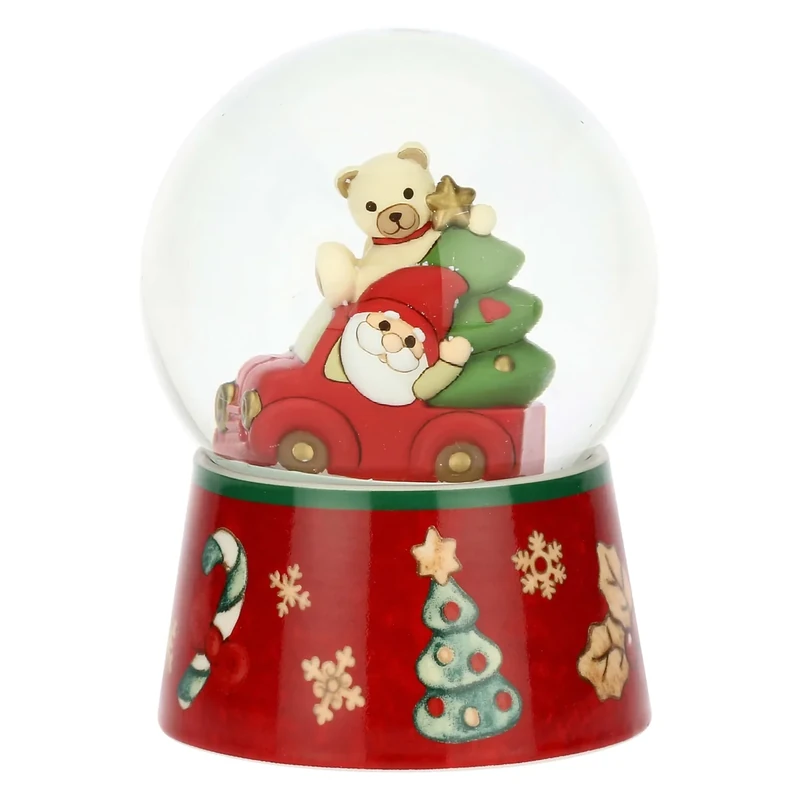 THUN, Boule De Neige Gnome Oliver E Teddy Made Glass and Ceramic, Large Version, Christmas Collection, Collectible Furniture, Gift Idea for Christmas, Diameter 10 cm, H 14 cm