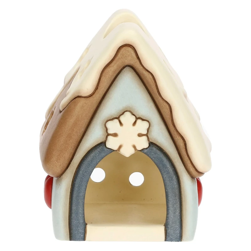 THUN - Tea Light Holder House with Mistletoe Ceramic, 9.5 x 9.7 cm, Height 12 cm, Winter Enchanted Collection, Winter Enchanted Collection