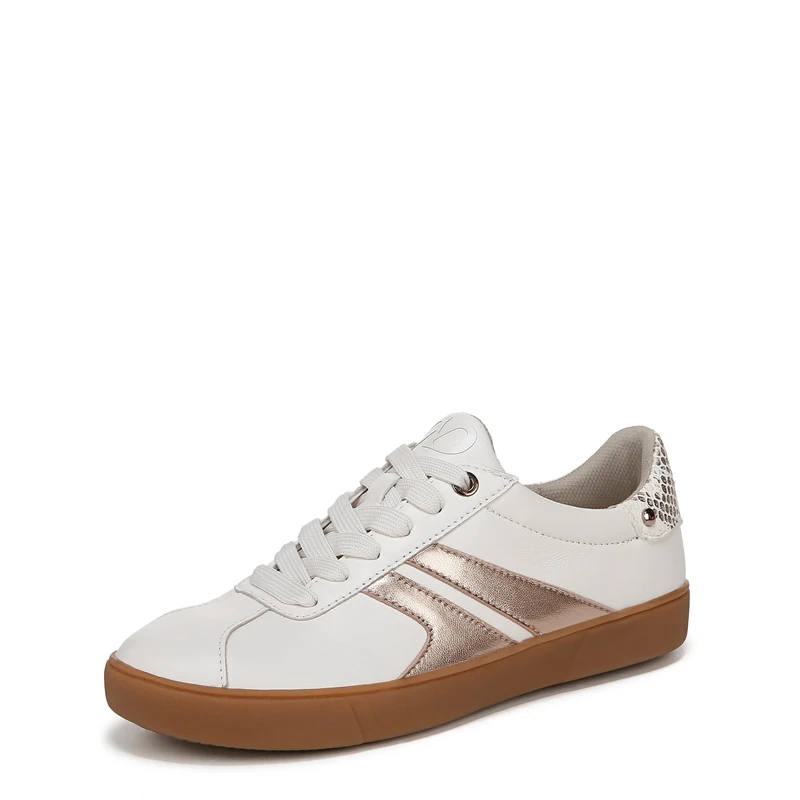 Naturalizer Women's Lace Up Trainers Medina White Rose Gold Wide Fit UK 8