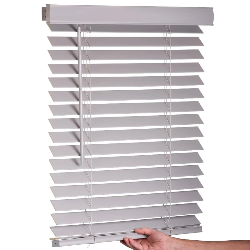 LOTUS & WINDOWARE Cordless Faux Wood Blinds, 34" Wide x 96" Long,Smooth,Light Gray, 2 Inch Horizontal Blinds – for Living Room, Bedroom, Interior Door Windows