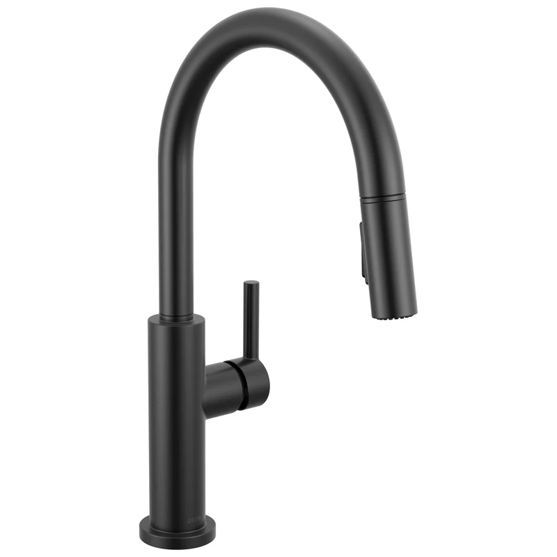 Delta Nicoli Kitchen Faucet with Pull Out Sprayer, Matte Black Kitchen Sink Faucet, Modern Kitchen Faucet with Sprayer, Single Hole Kitchen Faucet, Matte Black