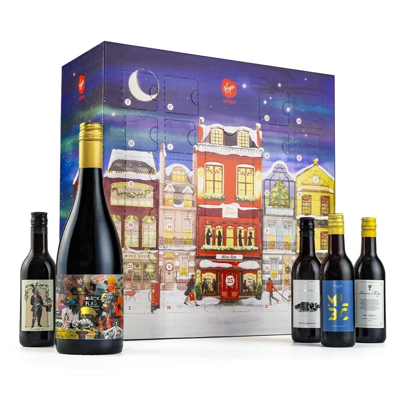 Virgin Wines – Red Wine Advent Calendar 2025 – 24 miniature bottles (75cl) plus a full-sized bottle for Christmas day