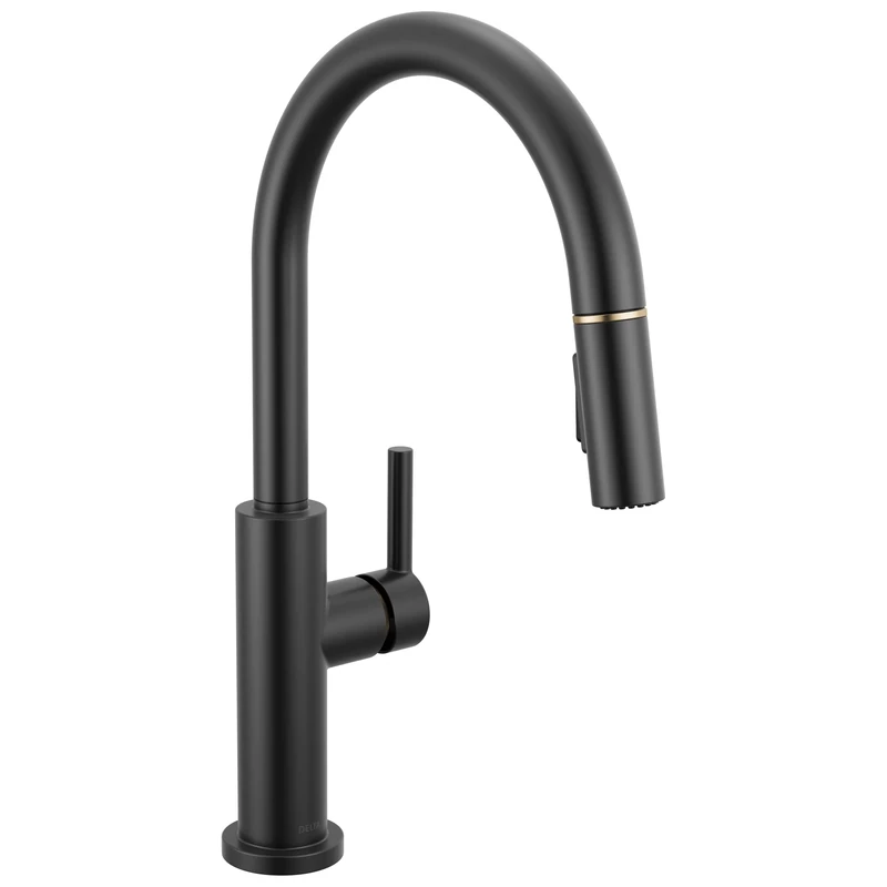 Delta Nicoli Black & Gold Kitchen Faucet with Pull Down Sprayer, Modern Single Hole Kitchen Sink Faucet, Single Handle, Matte Black/Champagne Bronze 19867LF-GZ