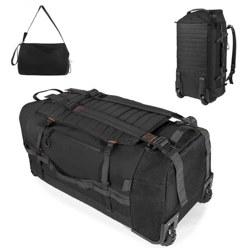 Bagenerous 86L 30” Folding Duffle Backpack with 2 Wheels,Travel Bag with Separate Shoe Compartment, Black