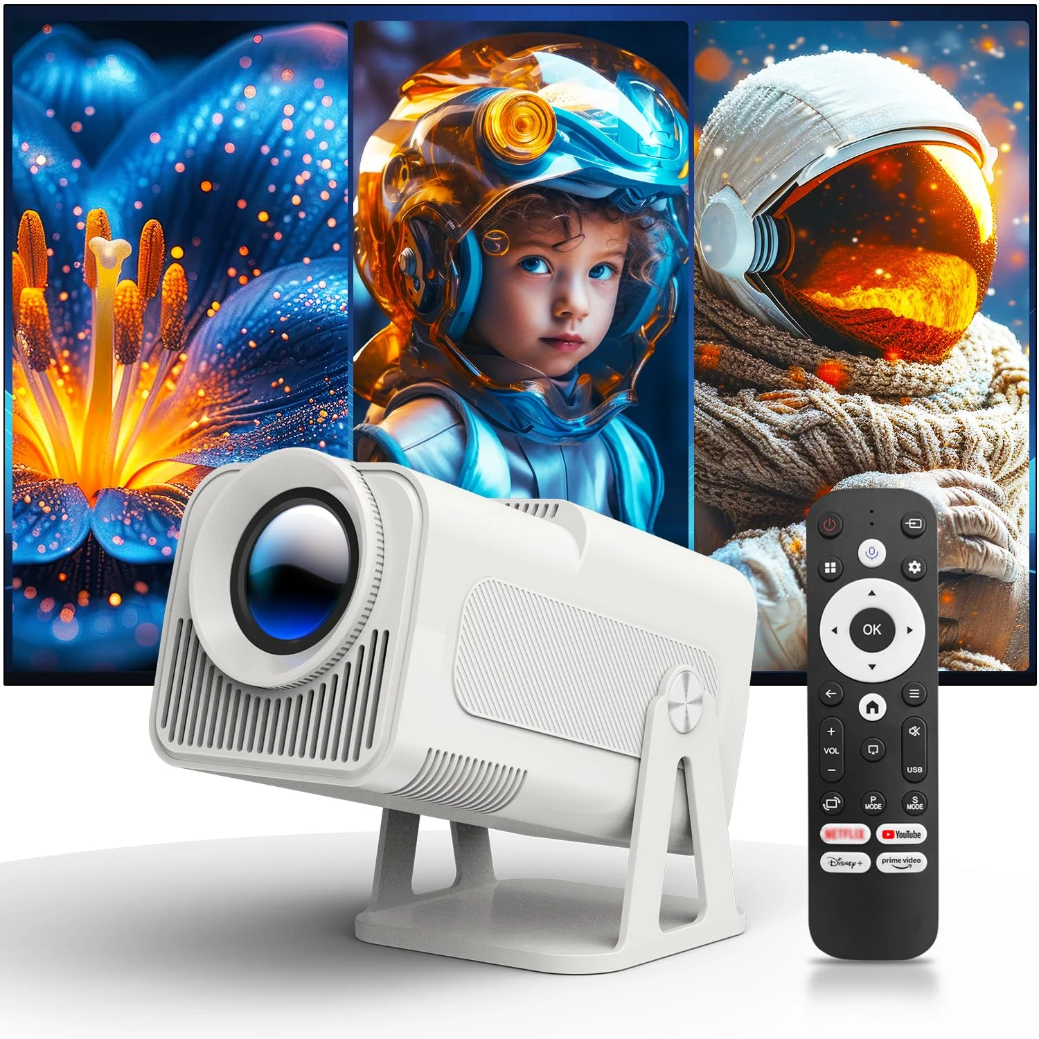 Netflix Official HY320 NTV Android 13 Smart Projector with Various Official TV Apps, Voice Assistant 1080P Nativ/Optical Resolution 320ANSI 5G WiFi Auto Keystone Correction