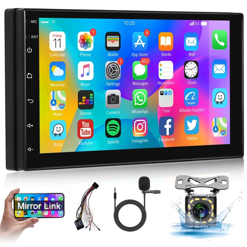 Hodozzy Android Car Stereo Double Din 7 Inch Touch Screen Navigation Car Radio 2 Din with GPS,Bluetooth, WiFi, DSP,Mirror Link, FM RDS Radio, Reverse Camera, USB, SWC Universal Car MP5