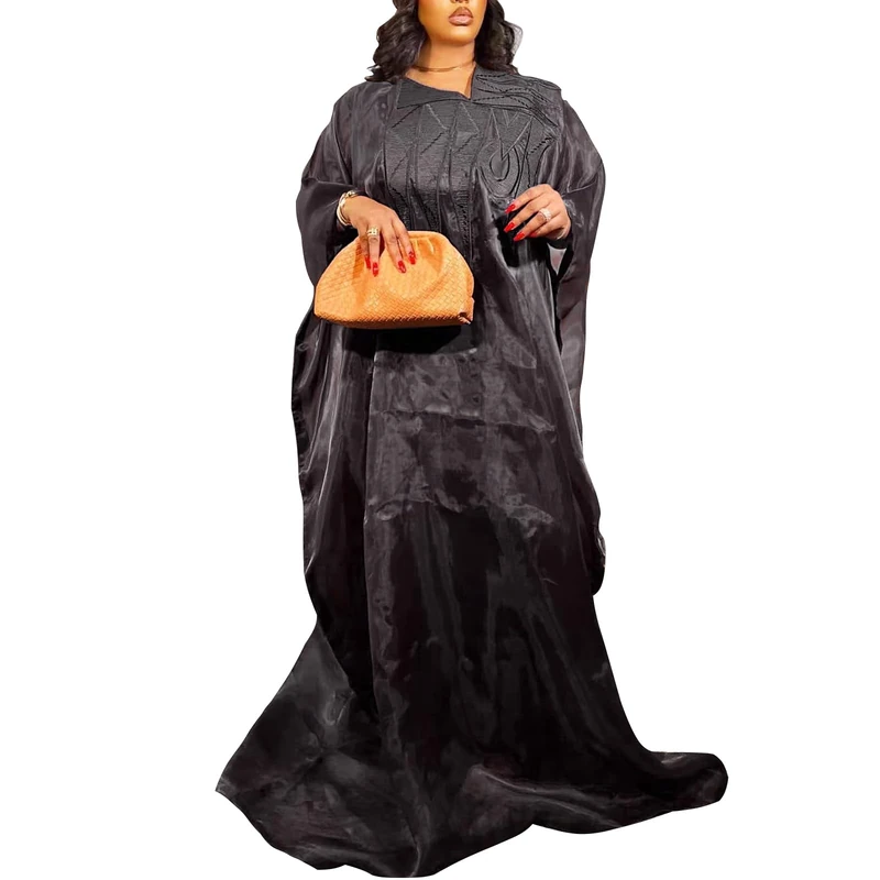 TIDOIRSA African Dresses for Women Elegant, African Clothes Embroideried Plus Size Party Wedding Dresses, Black, One Size - Image 1