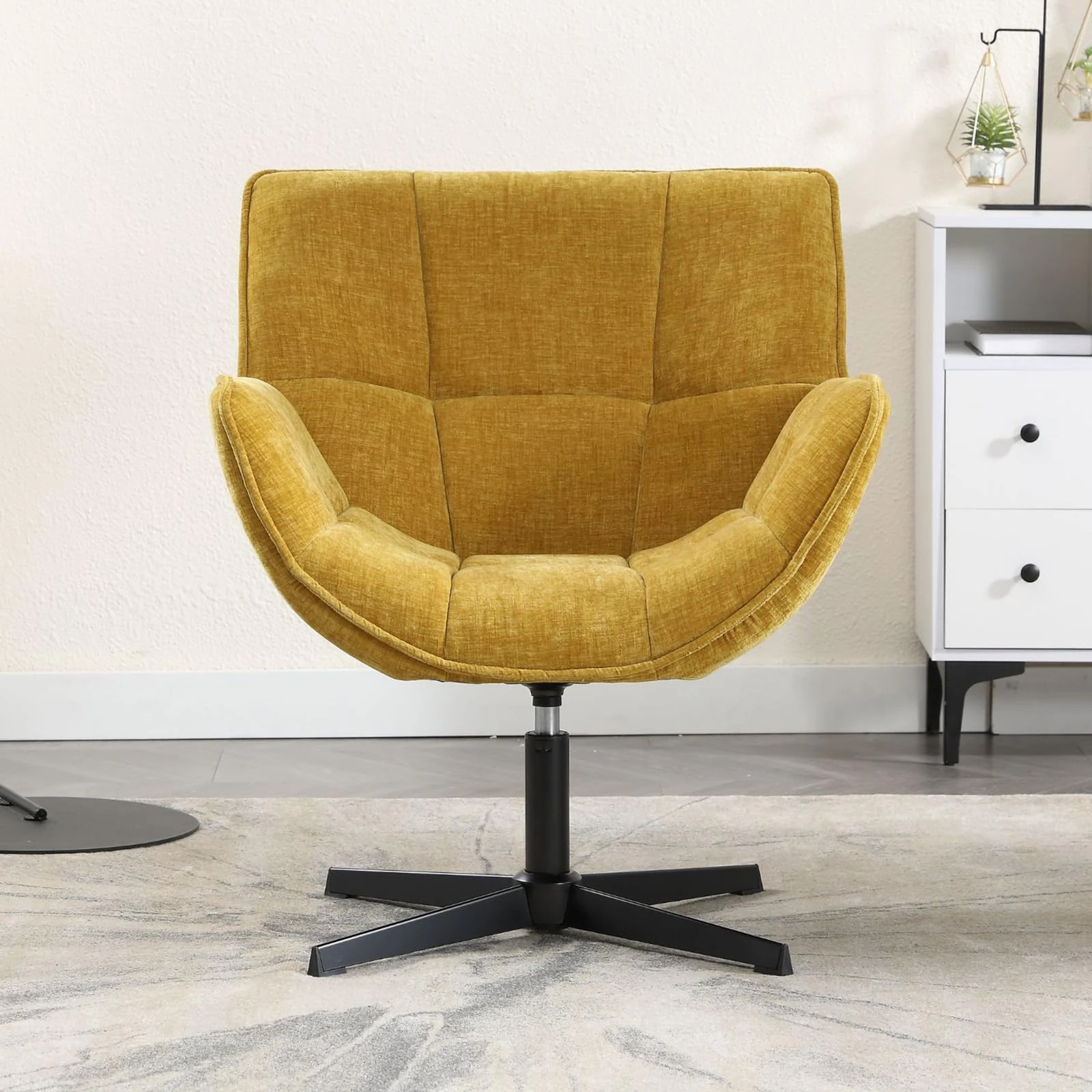chairus Accent Armchair for Living Room Swivel Tub Chair in Chenille Fabric Upholstered Occasional Lounge Chair with Metal Legs (Yellow)