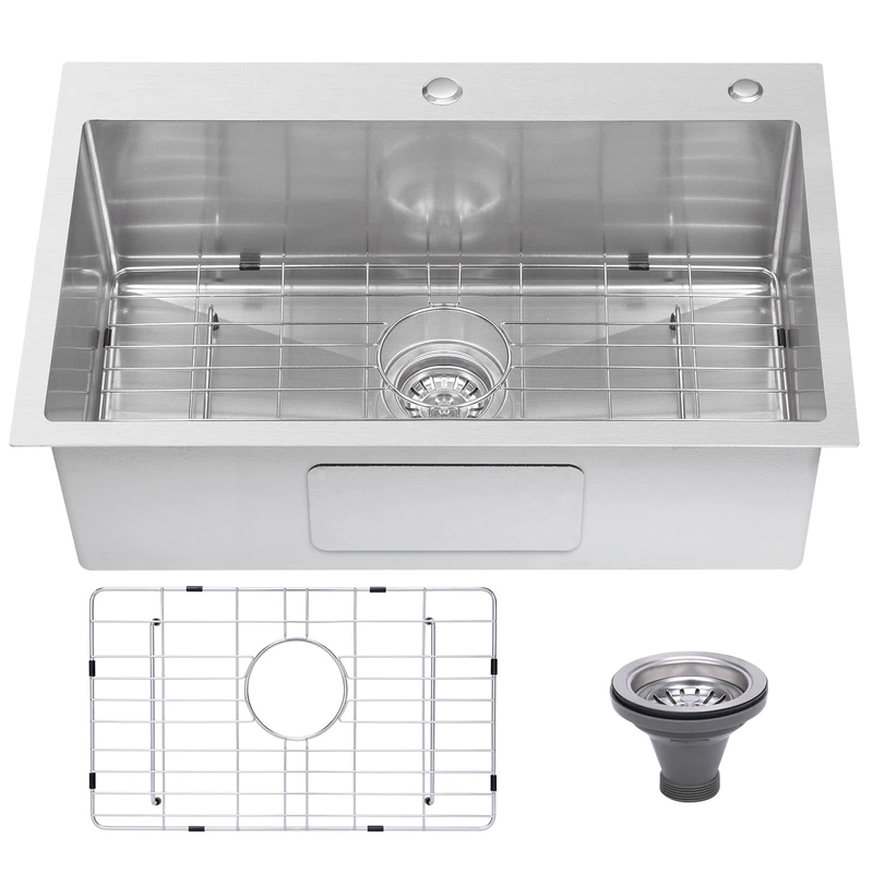 Beleeb Drop in Kitchen Sink 28x18, 9" Basin Depth, 18 Gauge Stainless Steel Sink, 3D Embossed Surface Finish Top Mount with Accessories