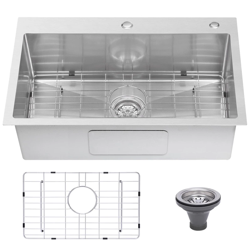 Beleeb Drop in Kitchen Sink 33x22, 9" Basin Depth, 18 Gauge Stainless Steel Sink, 3D Embossed Surface Finish Top Mount with Accessories